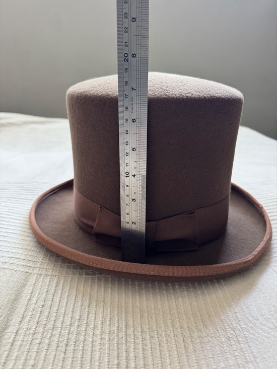 Vintage Brown 100% Wool Top Hat New York Hat Co. With Bow Steam Punk Large 7 1/4 main image 11